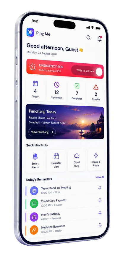 Ping Me dashboard app screen